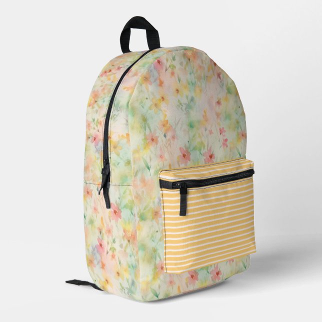 Pastel Impressionist Flowers Printed Backpack (Back Corner Left)
