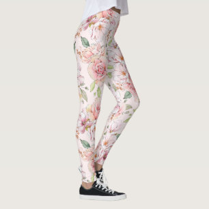 Pastel ink roses pattern leggings