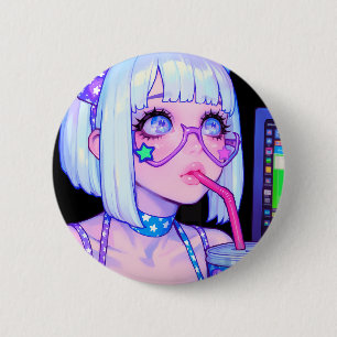Pastel Internet Girl Star Glasses 2 Inch Round Button