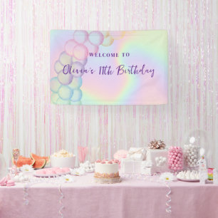 Pastel Iridescent Balloon Arch Birthday Welcome  Banner