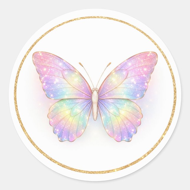 Pastel Iridescent Butterfly Circle Classic Round Sticker (Front)