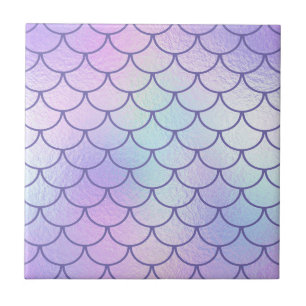 Pastel Iridescent Foil Periwinkle Mermaid Scales Tile
