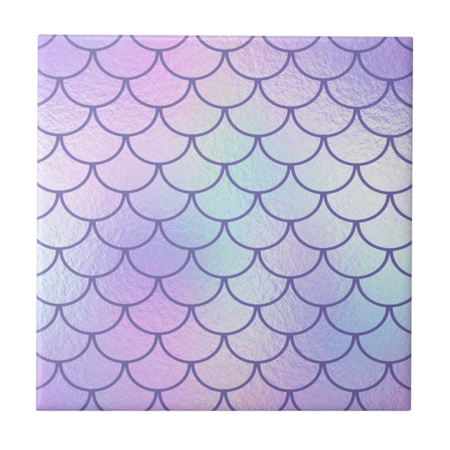 Pastel Iridescent Foil Periwinkle Mermaid Scales Tile (Front)