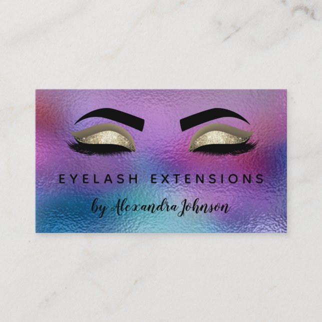 Pastel Iridescent Gold Eyelash Extensions Business Card (Front)