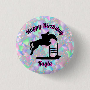 Pastel Iridescent Happy Birthday Horse Girl 1 Inch Round Button