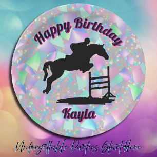 Pastel Iridescent Happy Birthday Horse Girl Paper Plate