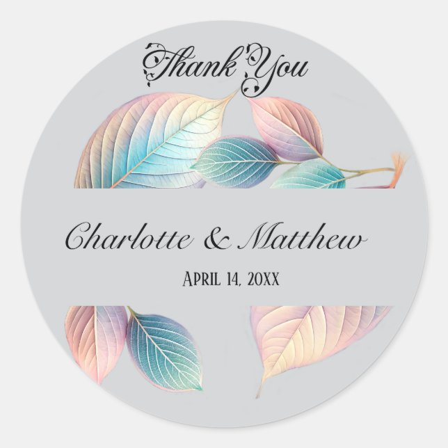 Pastel Iridescent Leaves Wedding Dreamy Pastels Classic Round Sticker (Front)