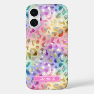 Pastel Iridescent Leopard Print Monogrammed iPhone 16 Case