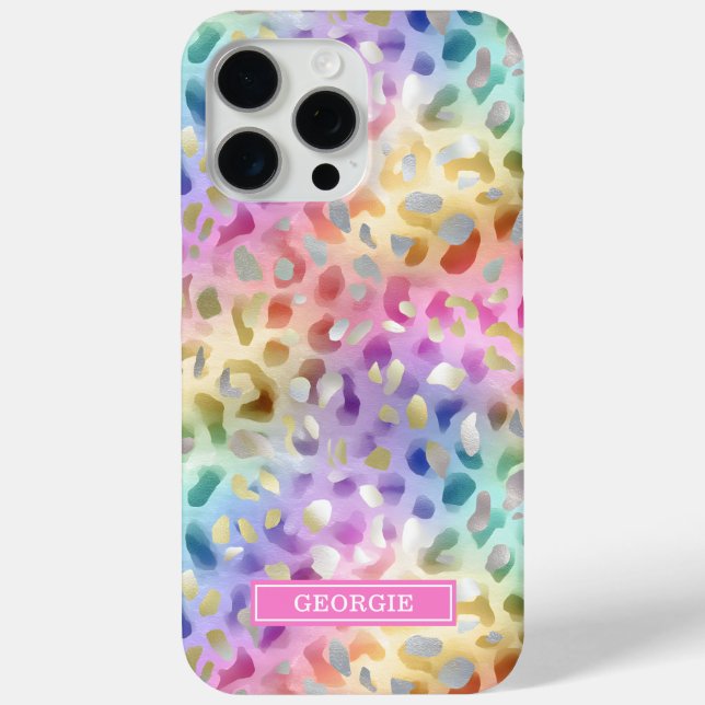Pastel Iridescent Leopard Print Monogrammed Case-Mate iPhone Case (Back)