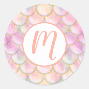 Pastel Iridescent Mermaid Scales Pattern Classic Round Sticker