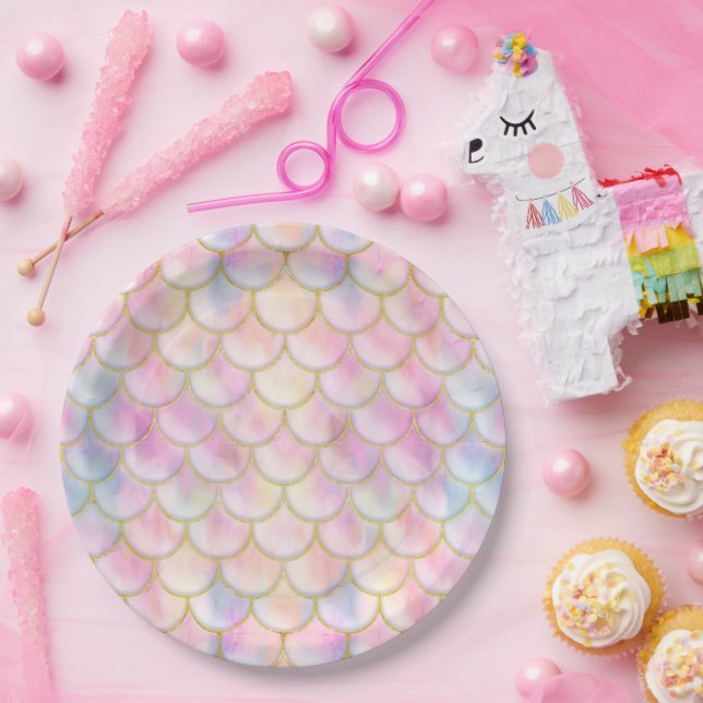 Pastel Iridescent Mermaid Scales Pattern Paper Plate (Party)