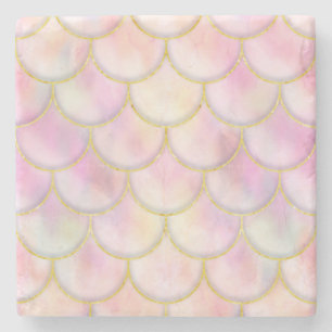 Pastel Iridescent Mermaid Scales Pattern Stone Coaster