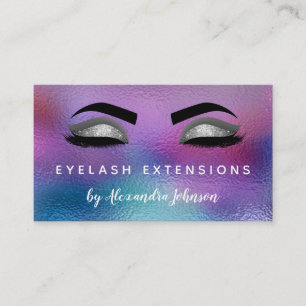 Pastel Iridescent Silver Eyelash Extensions Business Card