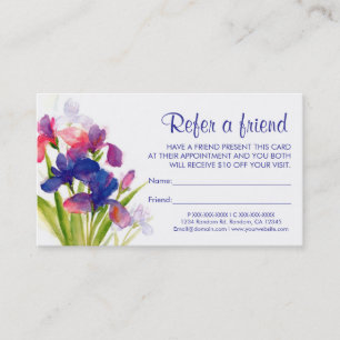 Pastel iris flower refer a friend business cards