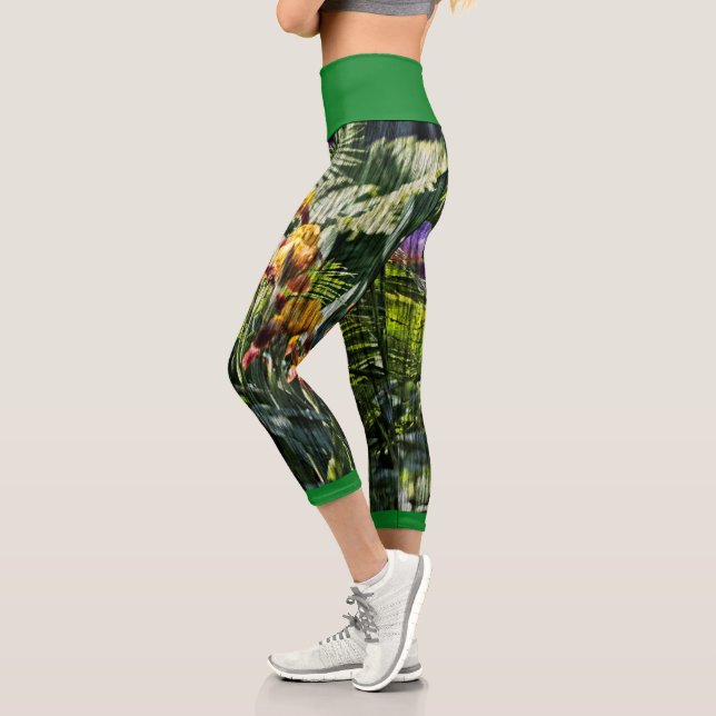 Pastel Iris Flowers Fern Stylized Nature Leggings (Left)