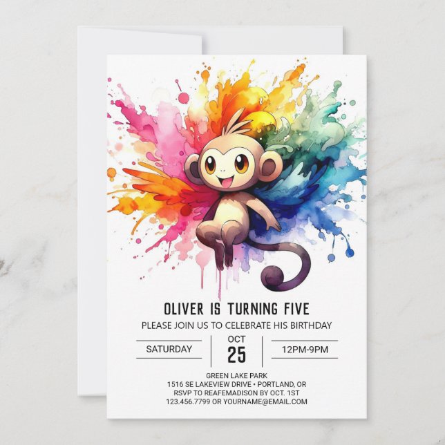 Pastel Joyful Monkey Birthday Invitation (Front)
