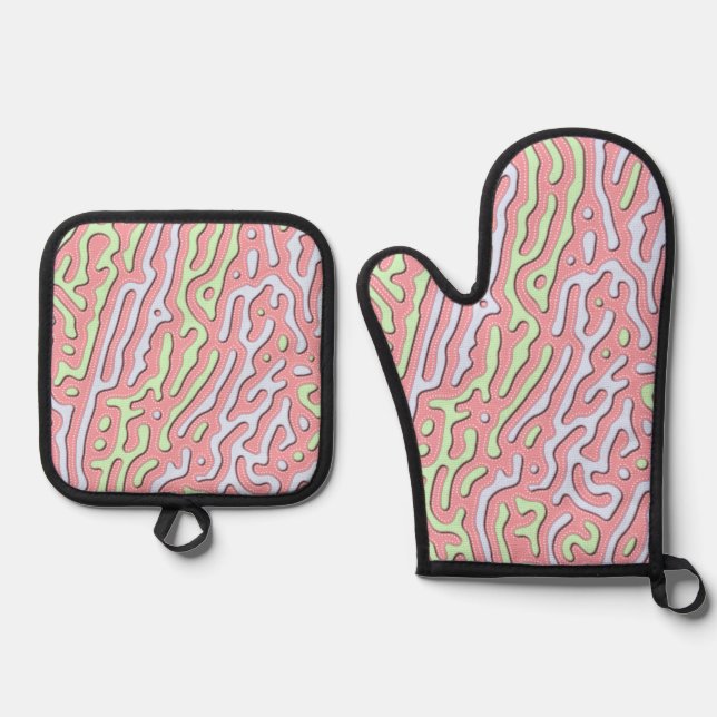 Pastel Kawaii Abstract Colourful Splatter Design Oven Mitt & Pot Holder Set (Front)