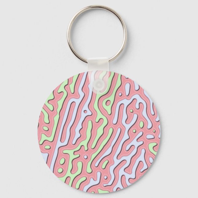 Pastel Kawaii Abstract Colourful Squiggle Design Keychain (Front)
