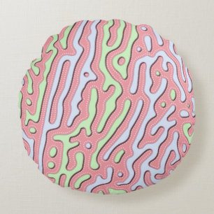 Pastel Kawaii Abstract Colourful Squiggle Design Round Pillow