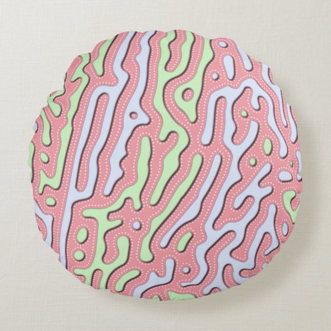 Pastel Kawaii Abstract Colourful Squiggle Design Round Pillow (Front)