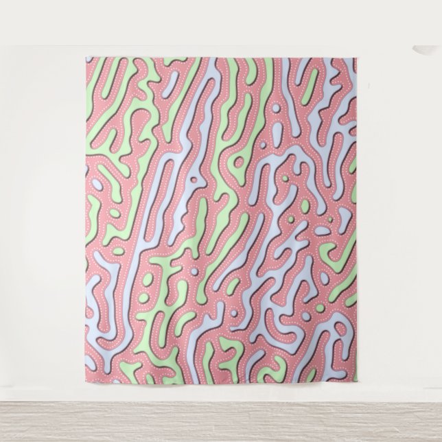 Pastel Kawaii Abstract Colourful Squiggle Design Tapestry (Front)