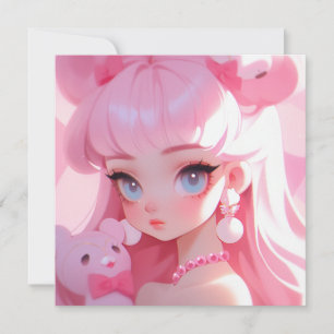 Pastel Kawaii Anime Girl Portrait Invitation