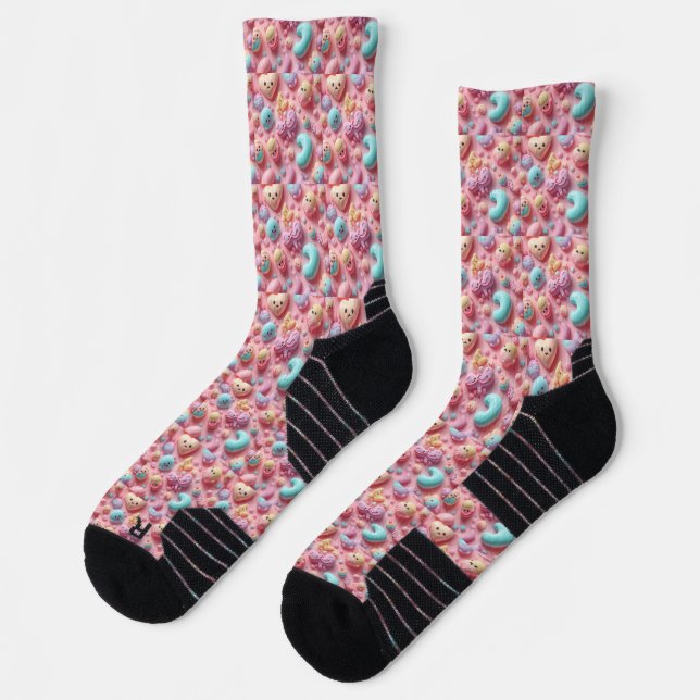 Pastel Kawaii Candy Character Art Socks (Left)