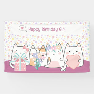 Pastel Kawaii Cat Fiends Greeting Cartoon Doodle  Banner