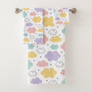 Pastel Kawaii Cloud Pattern Bath Towel Set