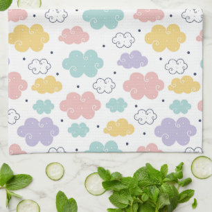 Pastel Kawaii Cloud Pattern Kitchen Towel