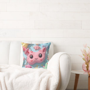 Pastel Kawaii Creature Fantasy Art Throw Pillow