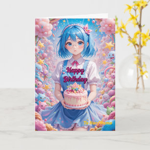 Pastel Kawaii Girl Cake Celebration Card