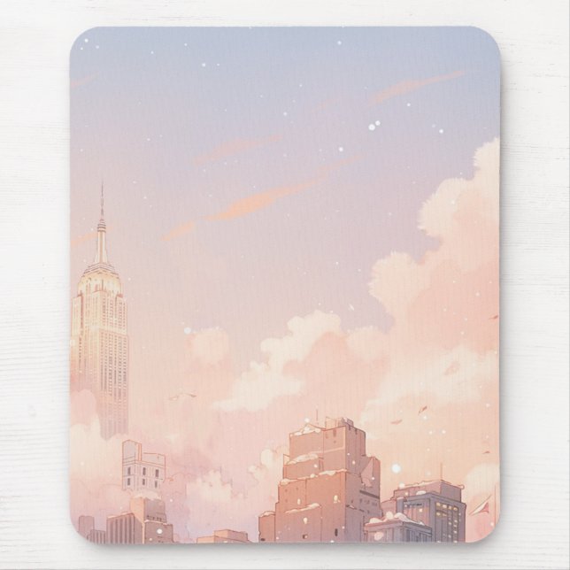 Pastel kawaii lofi city mouse pad (Front)