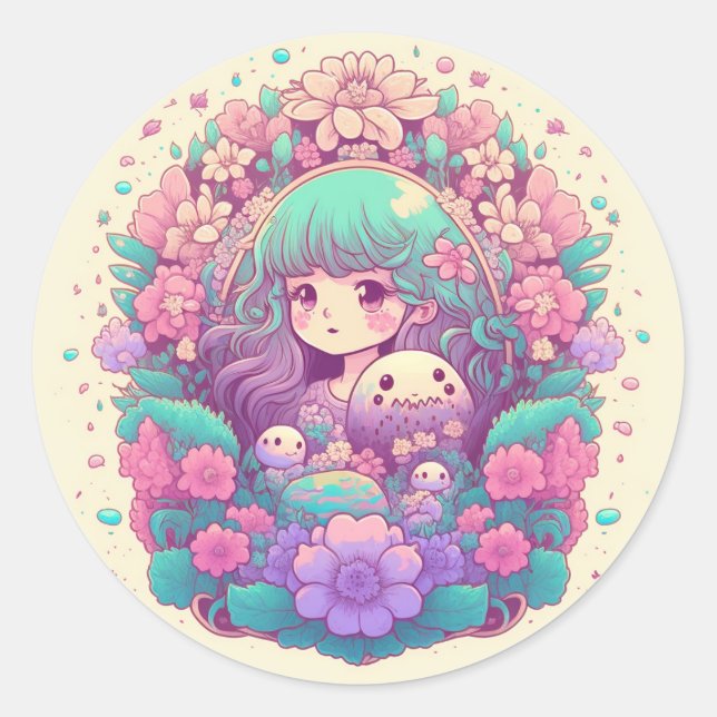 Pastel kawaii manga autocollants de fleurs filles (Devant)
