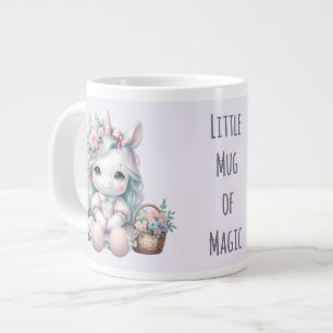 Pastel Kawaii Unicorn Doll with Flower Basket Large Coffee Mug