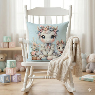 Pastel Kawaii Unicorn Mother Daughter Duo Blue Throw Pillow