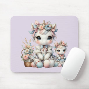 Pastel Kawaii Unicorn Mother Daughter Duo Lavender Mouse Pad