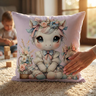 Pastel Kawaii Unicorn Mother Daughter Duo Lavender Throw Pillow