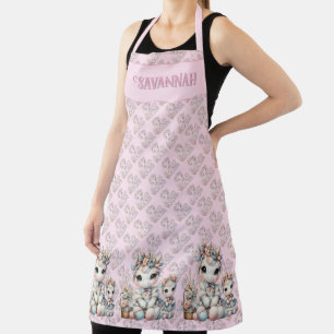 Pastel Kawaii Unicorn Mother Daughter Duo Pink Apron