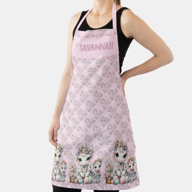 Pastel Kawaii Unicorn Mother Daughter Duo Pink Apron (Insitu)