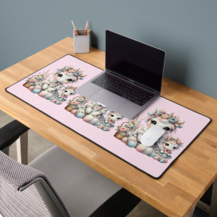 Pastel Kawaii Unicorn Mother Daughter Duo Pink Desk Mat