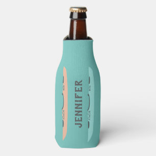 Pastel Kayaks Teal Blue Personalized Bottle Cooler