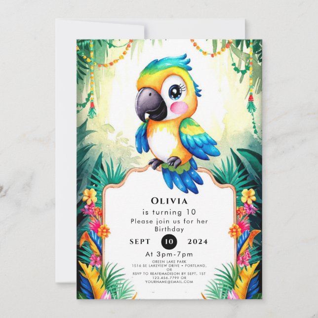 Pastel Kids Parrot Birthday Invitation (Front)