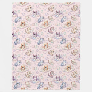 Pastel Kitten & Soap Bubble Seamlesst Fleece Blanket