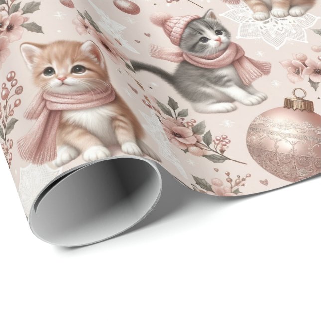 Pastel Kittens Christmas Wrapping Paper (Roll Corner)