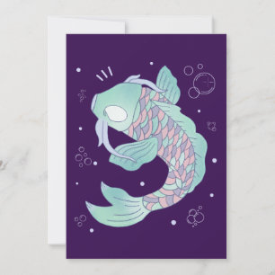 Pastel Koi Fish   Whimsical Folk Art Underwater Invitation
