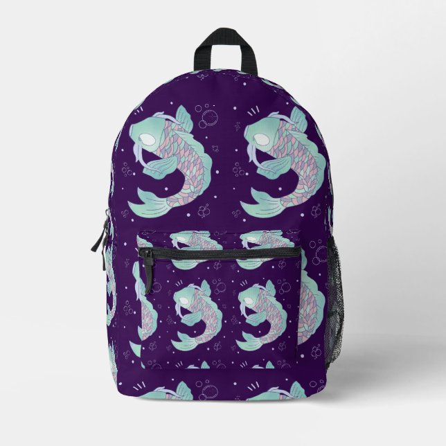 Pastel Koi Fish | Whimsical Folk Art Underwater Printed Backpack (Front)