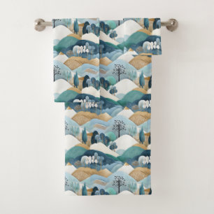 Pastel Landscape Pattern Bath Towel Set