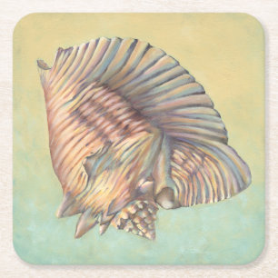 Pastel Large Conch Shell Square Paper Coaster