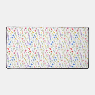 Pastel Lavender Blue Salmon Pink Wildflower Desk Mat